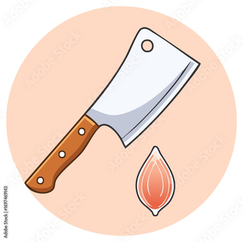 Sharp Butcher Knife and Red Blood Drop Cartoon Vector Illustration for Kitchen or Danger Concept