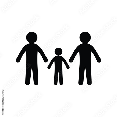 Black and white image depicting a family of three stick figures