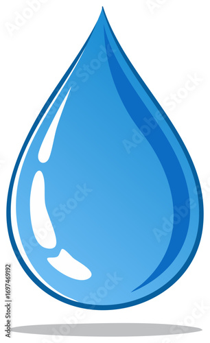 Illustration of a blue water drop with highlights and a shadow