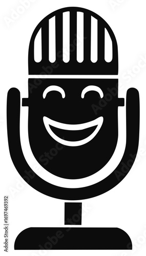 Smiling Microphone Icon Expressing Laughter and Joyful Sound Recording
