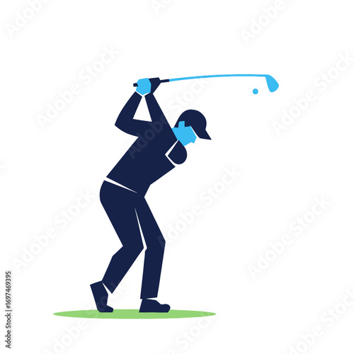 Minimalist Illustration of a Golfer Swinging a Club, Representing Sportsmanship and Active Lifestyle for Sports-Related Designs and Educational Materials