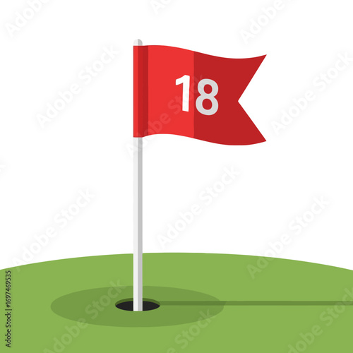 Golf Course Hole Illustration with Flag on the Green for Golfing Events, Tournaments, and Recreational Sport Design Projects