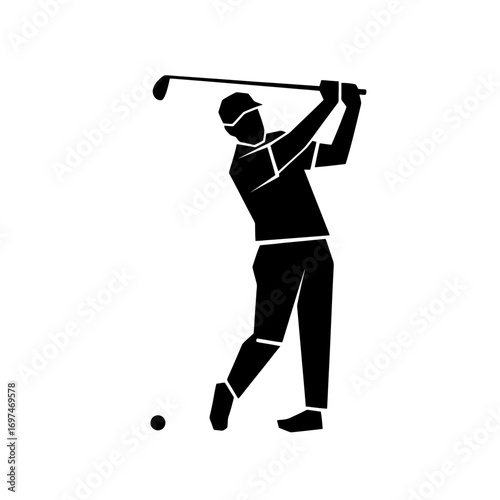 Silhouette of a Golfer in Mid-Swing, Ideal for Sporting Event Promotion, Golf Club Branding, or Athletic Achievement Visuals, for posters, websites, or promotional material