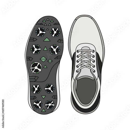 Golf Shoe Vector Illustration for Sports Equipment Catalogs and Online Stores, Illustrating Design and Functionality for Golfing Activities.