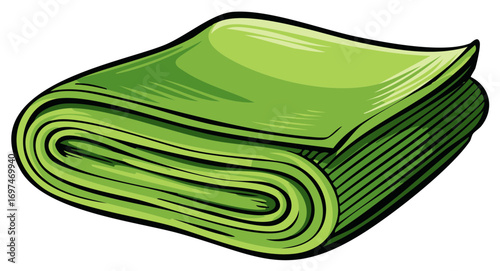 Rolled green textile fabric in a neat stack for comfort and warmth