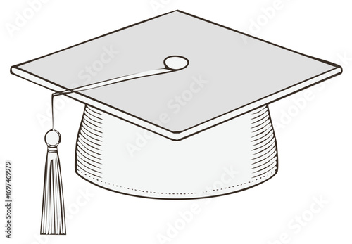 Traditional academic graduation cap with tassel illustration drawing on white background