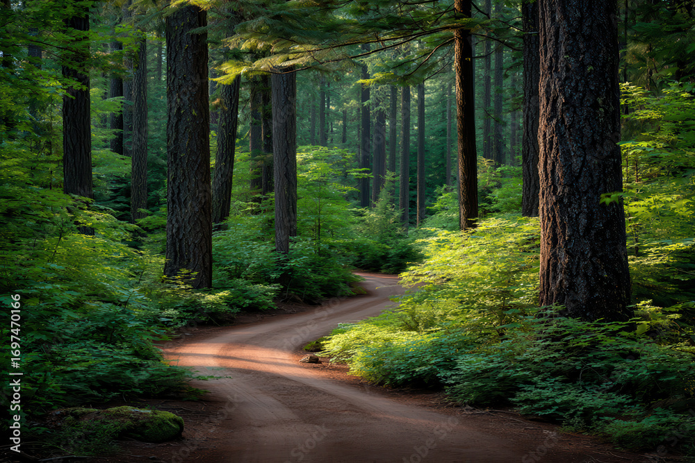 Fototapeta premium experience breathtaking beauty of oregon lush green forests in summer where towering trees create natural cathedral