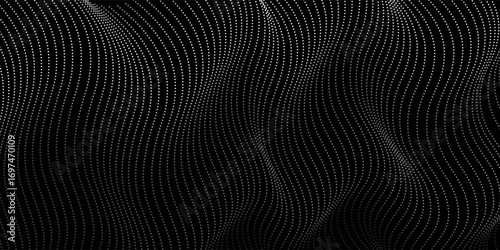Abstract wave dots in dark background. Technology vector background. Big data.
