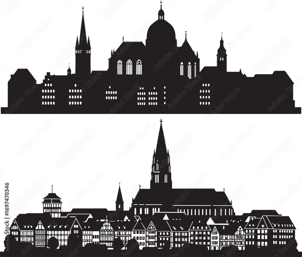 Fototapeta premium Two city skylines silhouettes vector trending microstock