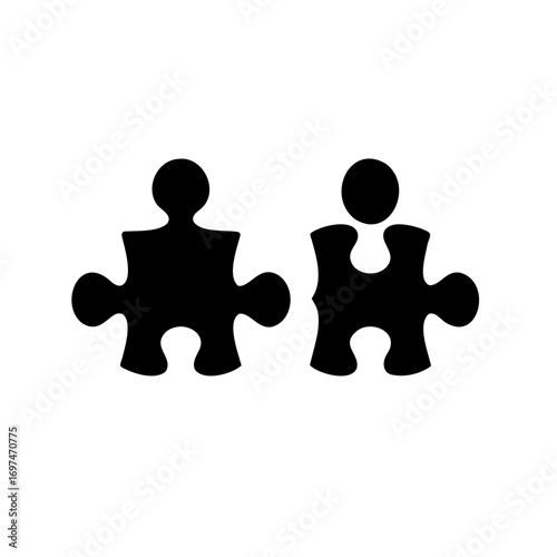 Two black jigsaw puzzle pieces on a white background, ready to connect