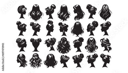 set of women hair silhouettes