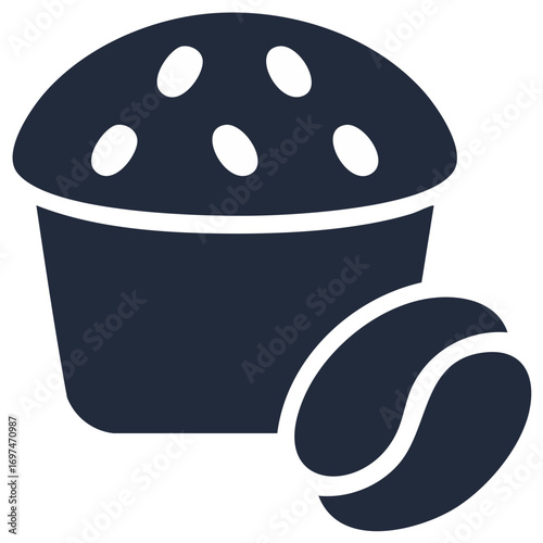 Muffin and Coffee Bean Illustration, Coffee Shop, Breakfast Icon, Vector Design
