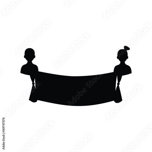 Silhouette of figures holding up a blank banner with room for text