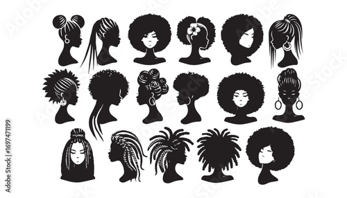 set of women hair silhouettes