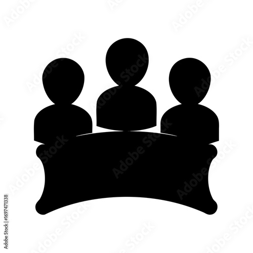 A black silhouette of a three person board meeting around a table