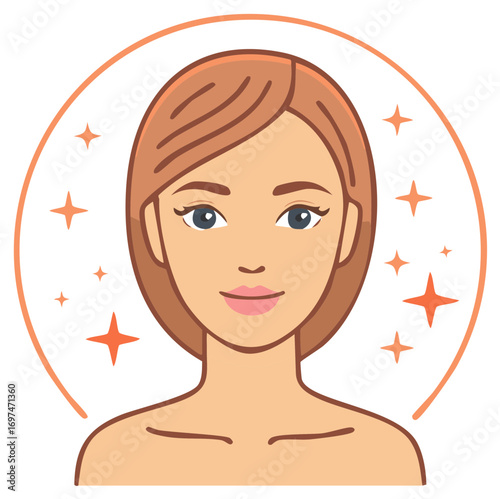 Woman's beautiful face with sparkling glow, symbolizing healthy skin and beauty care.