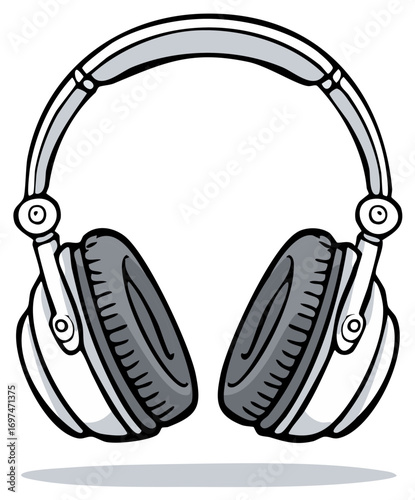 Isolated vector illustration of gray cartoon headphones for music or podcasting