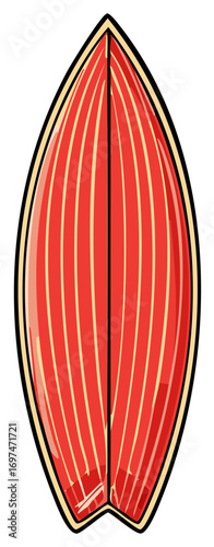 Vibrant red surfboard design with yellow accents, symbolizing water sports and summer recreation for beach lifestyles and vacation getaways