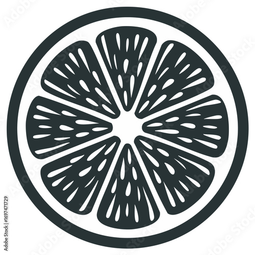 Monochrome Citrus Slice Illustration Segmented Shape Detailed Graphic Print