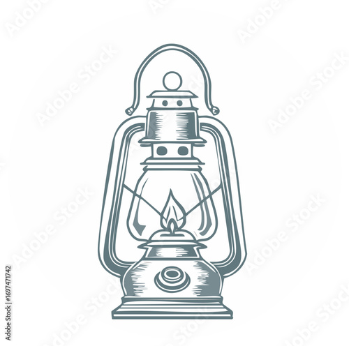 Vintage lantern illustration with fire flame inside isolated object