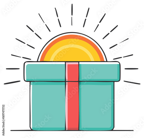 Surprise Gift Box Opening to Reveal Sunrise Colors Artistic Representation