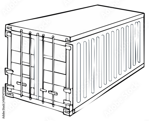 Isometric outline drawing of an industrial cargo shipping container for global logistics and transport