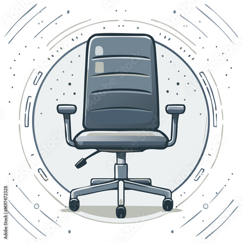 Stylish grey business office chair with wheels and adjustable features cartoon illustration