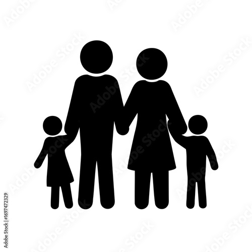 Stylized Icon of a Family of Four Holding Hands Together Nicely