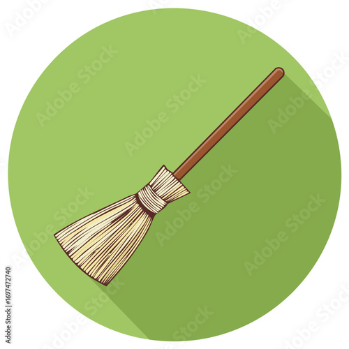 Broom household cleaning tool flat design style icon illustration