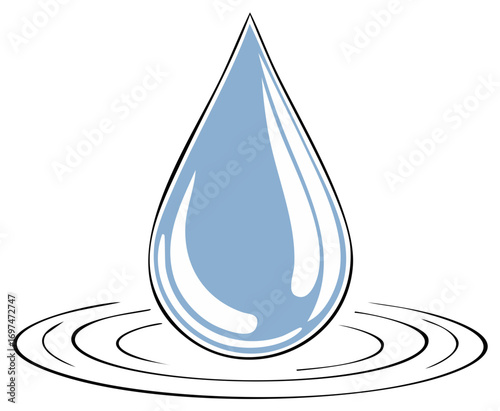 Stylized Water Drop with Ripple Effect Blue Water Icon Freshness Element