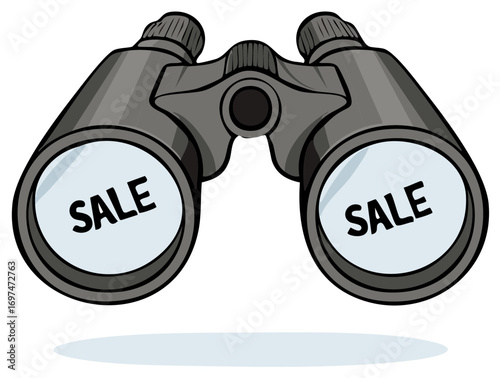 Binoculars Displaying Sales Promotions for Shopping and Retail Discounts