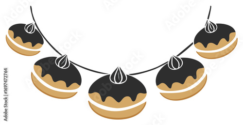 Hanukkah Doughnut Garland Illustration for Traditional Festive Celebration Decorations Sweet Sufganiyot Banner