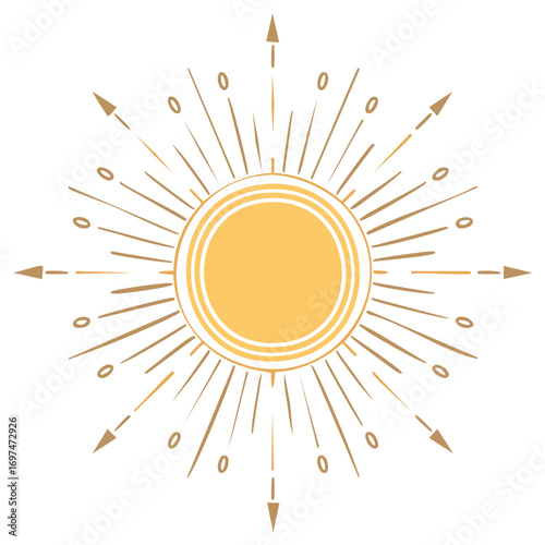 Illustration of a sun with radiating lines and arrows in a minimalist style design