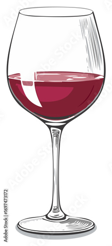 Elegant Wine Glass Sketch with Vibrant Red Wine Illustration