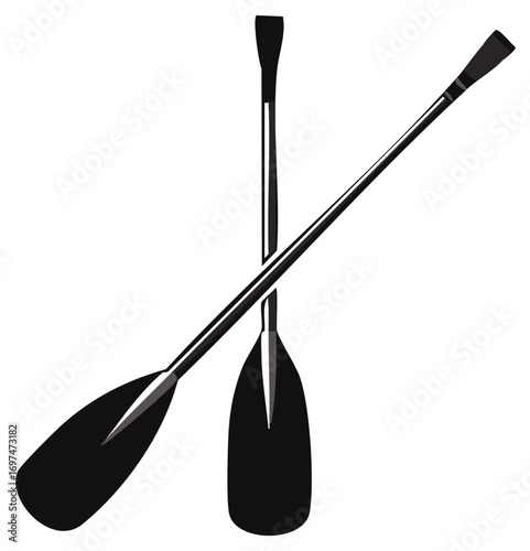 Two black canoe or kayak paddles crossed in a simple silhouette graphic