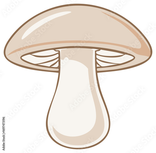 Cartoon Mushroom Illustration of a Cream Colored Fungi in Simple Style