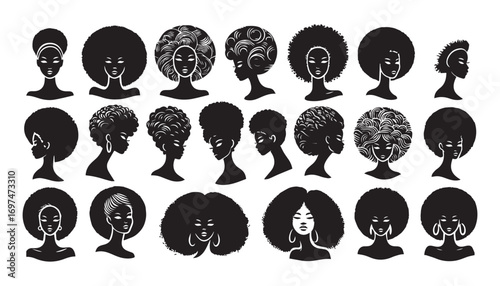 set of women hair silhouettes