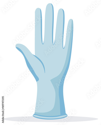 Single Light Blue Latex Glove Raised Hand Flat Illustration