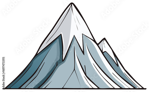 Stylized cartoon drawing of a snow capped mountain range with jagged peaks. Vector icon for nature and adventure.