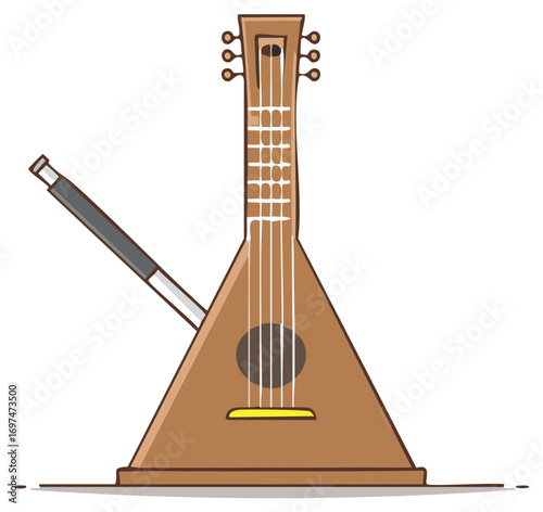 Cartoon illustration of a traditional musical instrument with a bow