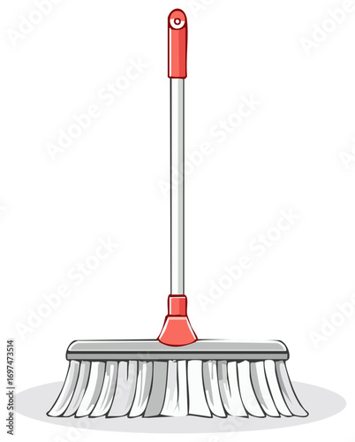 Cartoon illustration of a modern mop with a red handle and white cleaning fibers