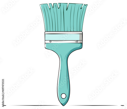 Turquoise Paint Brush with White Stripes and Black Outline