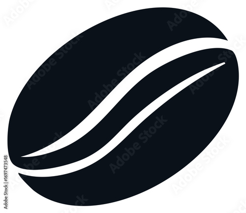 Stylized dark coffee bean graphic with bright curved line accents symbolizing aroma or energy