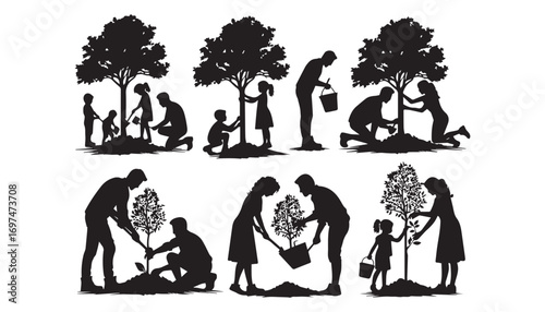 group of people are gardening silhouettes