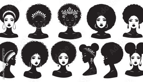 set of women hair silhouettes