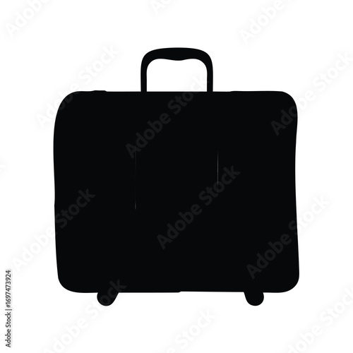 Black silhouette of a wheeled suitcase for travel, vacations and transportation