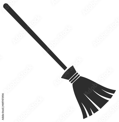 Simple illustration of a broom, black and white with a slight angle