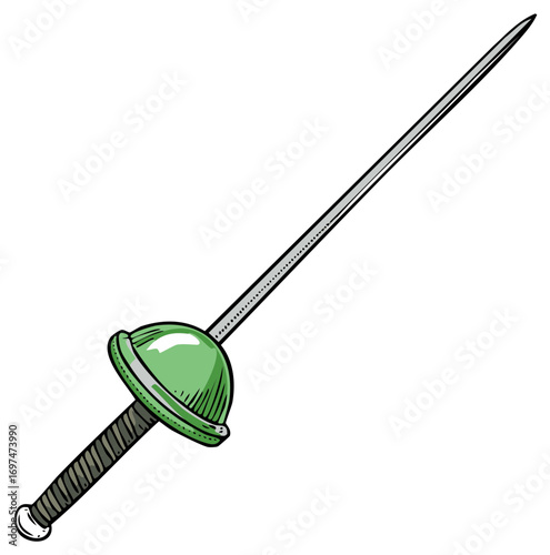 Vector illustration of a stylized fencing épée, isolated on white.