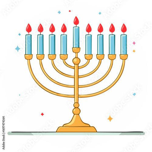 Hanukkah Menorah with Burning Candles Celebration Illustration