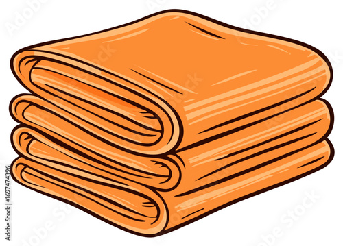 Stack of neatly folded orange textiles cartoon graphic illustration